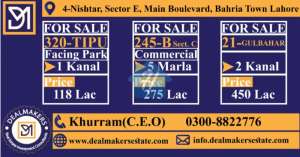 1 Kanal Awesome Location Plot Sector F Bahria Town Lahore