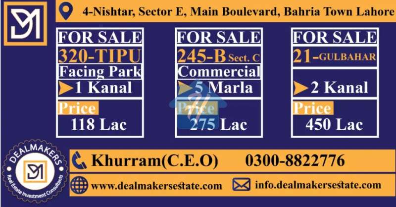 1 Kanal Awesome Location Plot Sector F Bahria Town Lahore