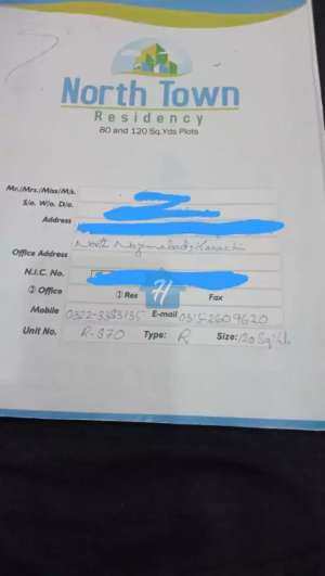 Amazing Offer Of 120 Sq. Yards. Plot for sale In North Town Residency Phase 1